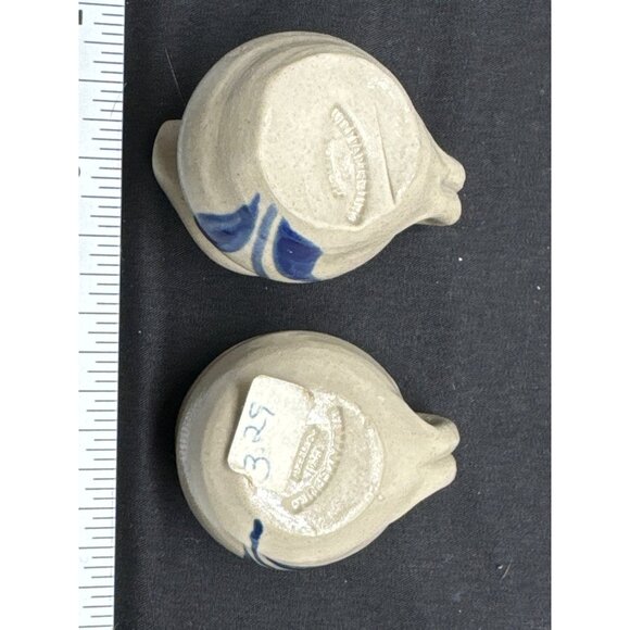 Miniature Williamsburg Pottery Miniture Creamer & Sugar Set With Blue Leaf Desig - Picture 3 of 8